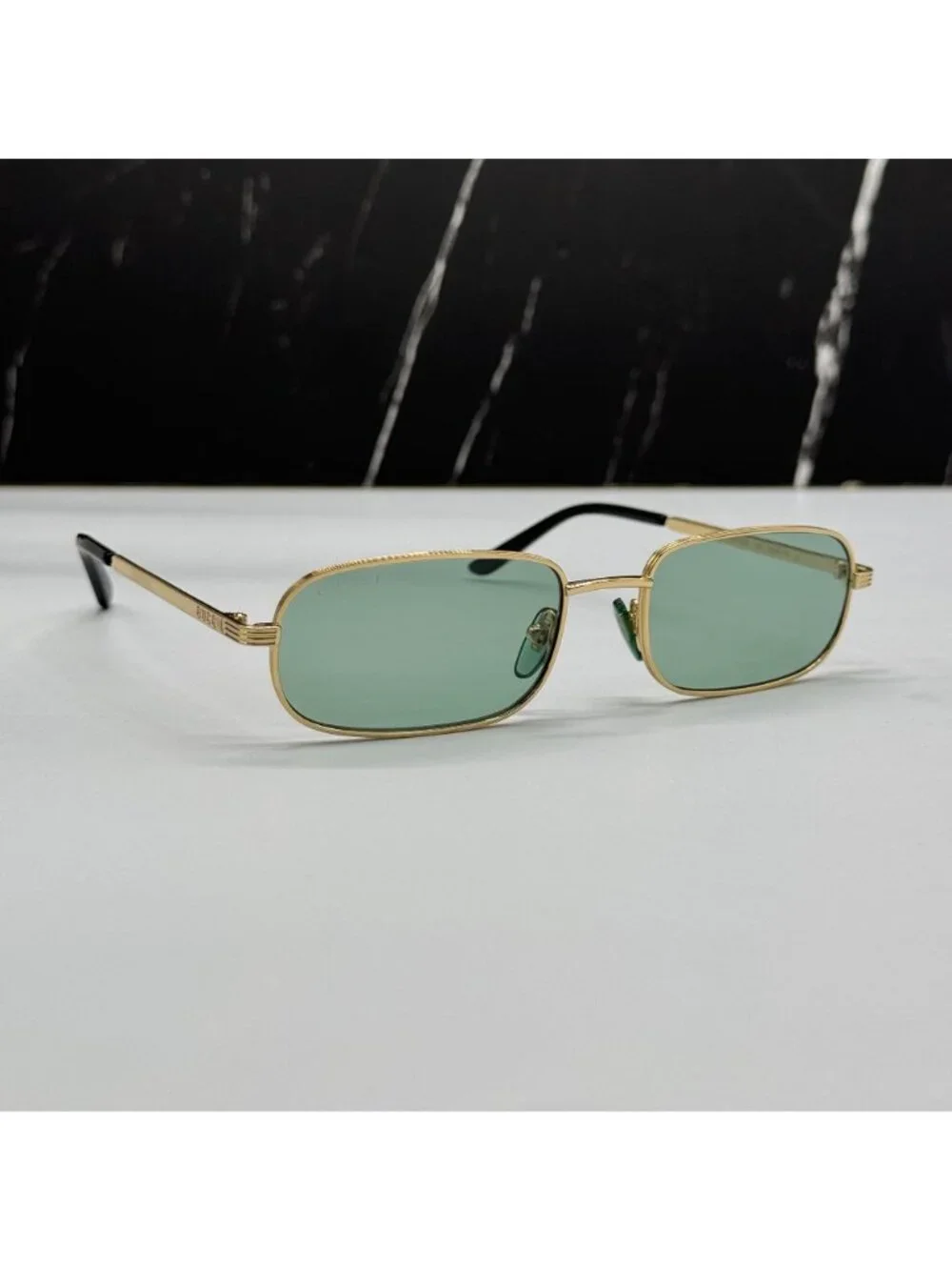 New Gucci GG1457S 005 Gold Green Square Sunglasses